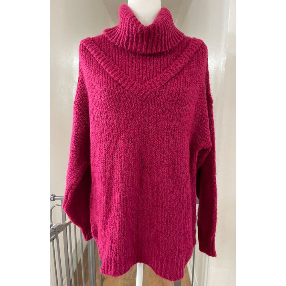 NWOT Nine West Womens Large Turtleneck Sweater Fuchsia 75% Acrylic 25% Polyester